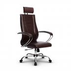 Кресло офисное Метта Комплект 35, кожа, тёмно-коричневый, НИЗ хром